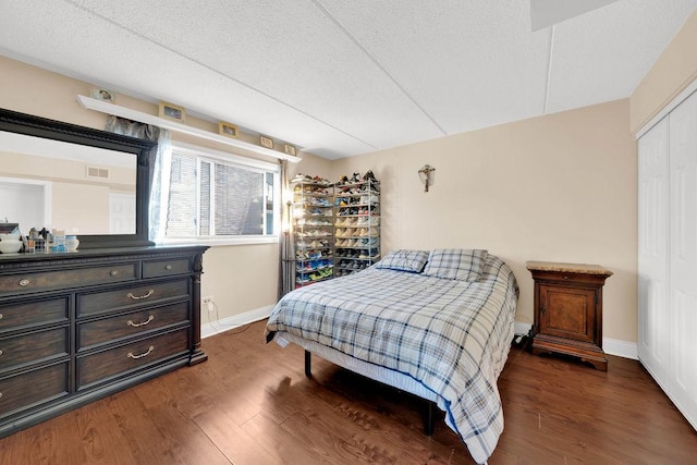 5848 W 76th Pl N Unit 203, Burbank, IL 60459 - bedroom with wood finished floors, a closet, and a textured ceiling