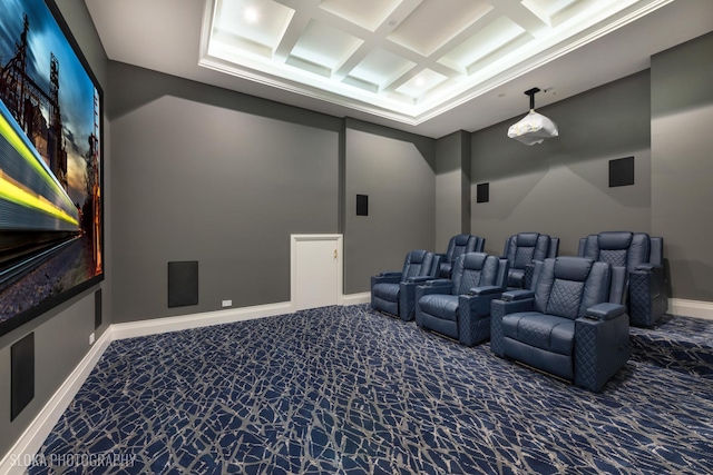 219 Lincoln Dr, Glencoe, IL 60022 - cinema with coffered ceiling, carpet, and beam ceiling