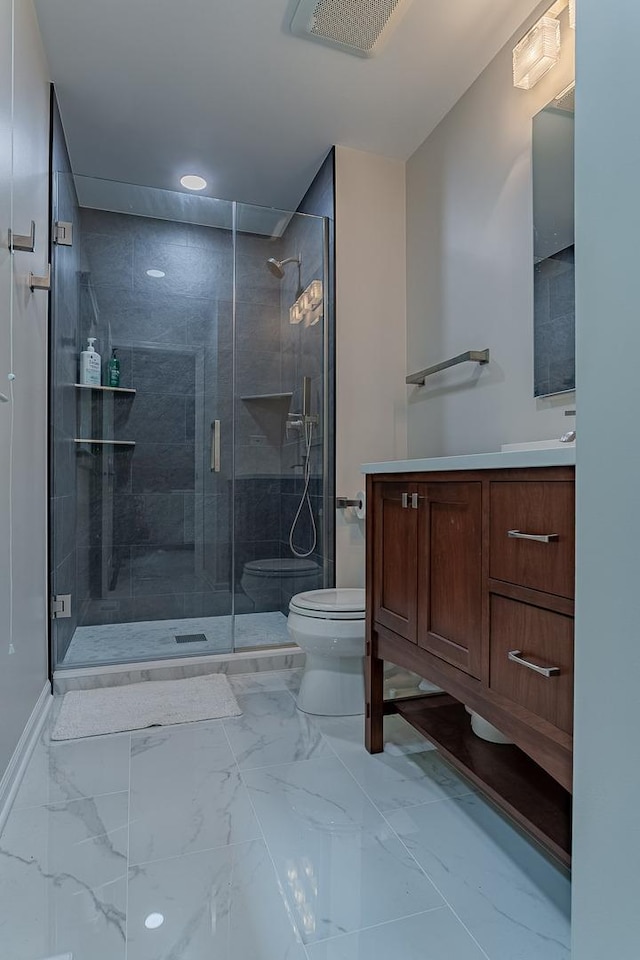 962 Thompson Blvd, Buffalo Grove, IL 60089 - full bath featuring vanity, a shower stall, marble finish floors, and recessed lighting