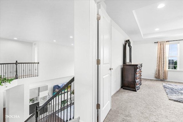 4327 Conifer Rd, Naperville, IL 60564 - corridor with carpet flooring, recessed lighting, and an upstairs landing