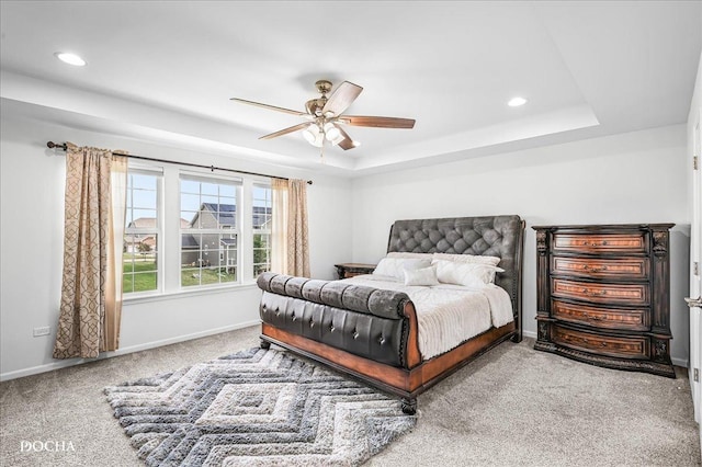 4327 Conifer Rd, Naperville, IL 60564 - bedroom with carpet flooring, a raised ceiling, recessed lighting, and ceiling fan