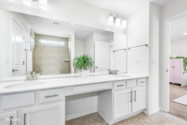 4327 Conifer Rd, Naperville, IL 60564 - full bathroom with double vanity, a tile shower, and tile patterned floors