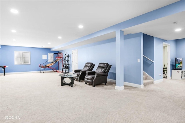4327 Conifer Rd, Naperville, IL 60564 - sitting room featuring carpet, stairway, and recessed lighting
