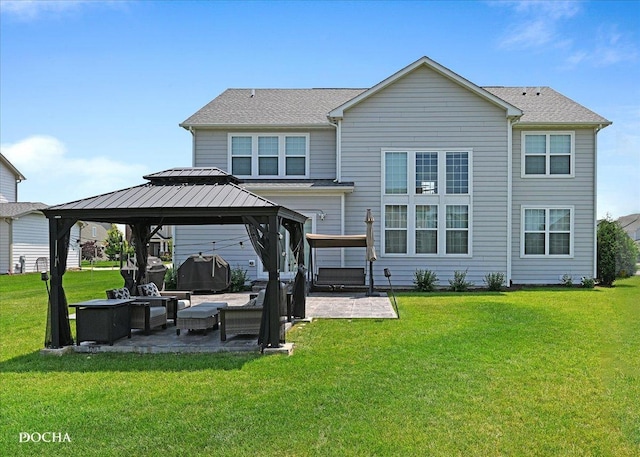 4327 Conifer Rd, Naperville, IL 60564 - rear view of house with an outdoor hangout area, a gazebo, a patio area, and a lawn
