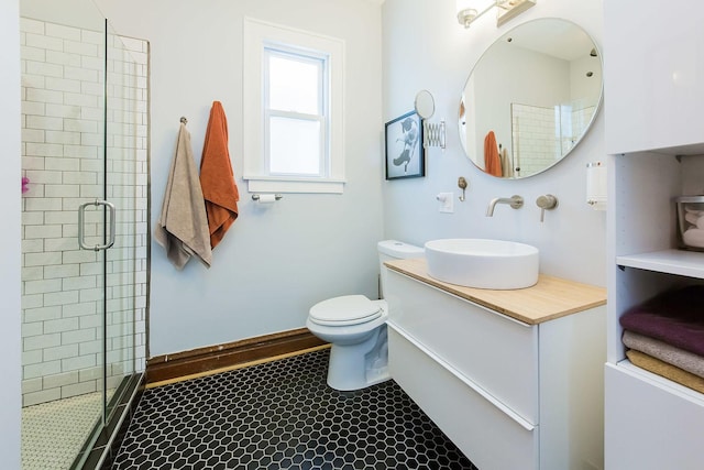 2340 W 19th St, Chicago, IL 60608 - full bathroom with a shower stall, vanity, and tile patterned floors