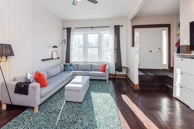 2340 W 19th St, Chicago, IL 60608 - living area with dark wood-type flooring and ceiling fan