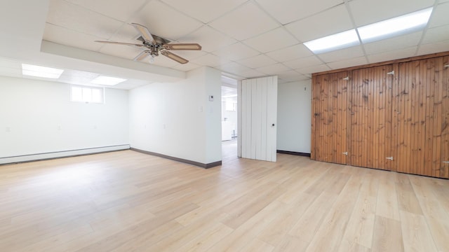 531 E Joliet St, Crown Point, IN 46307 - unfurnished room with light wood-style floors, a drop ceiling, a ceiling fan, and a baseboard radiator