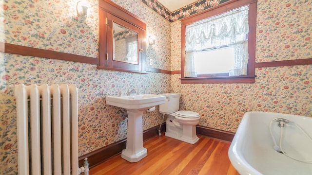 531 E Joliet St, Crown Point, IN 46307 - bathroom with radiator, a soaking tub, and wood finished floors