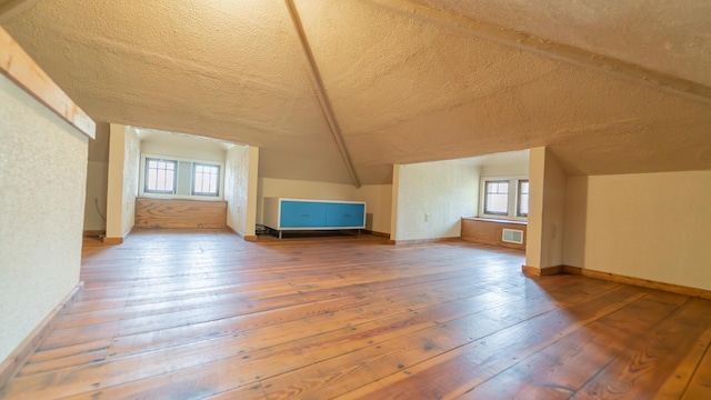 531 E Joliet St, Crown Point, IN 46307 - bonus room featuring hardwood / wood-style flooring, a textured ceiling, lofted ceiling, and plenty of natural light