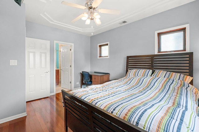 1031 N Mozart St Unit 2, Chicago, IL 60622 - bedroom featuring hardwood / wood-style flooring, ceiling fan, and a raised ceiling