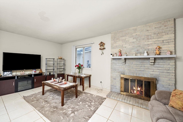 3 Lorraine Ave, Woodridge, IL 60517 - living room featuring a brick fireplace and tile patterned floors