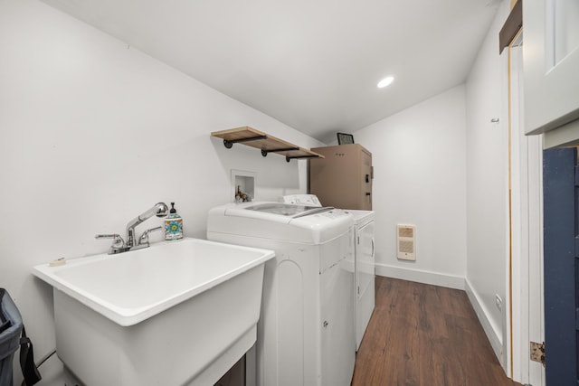 16430 S 89th Ave, Orland Park, IL 60462 - laundry area with dark wood-style floors, washer and clothes dryer, and recessed lighting