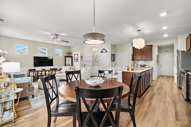 1106 Crestview Ln, Pingree Grove, IL 60140 - dining space with ceiling fan, light wood-type flooring, recessed lighting, and a chandelier