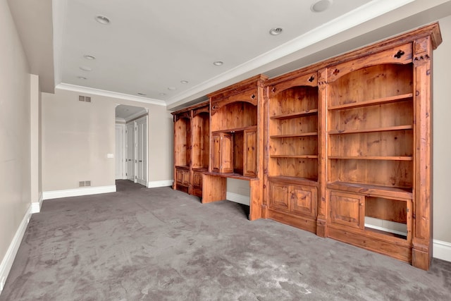 545 W Aldine Ave Unit 6E, Chicago, IL 60657 - unfurnished living room with ornamental molding, carpet flooring, and recessed lighting