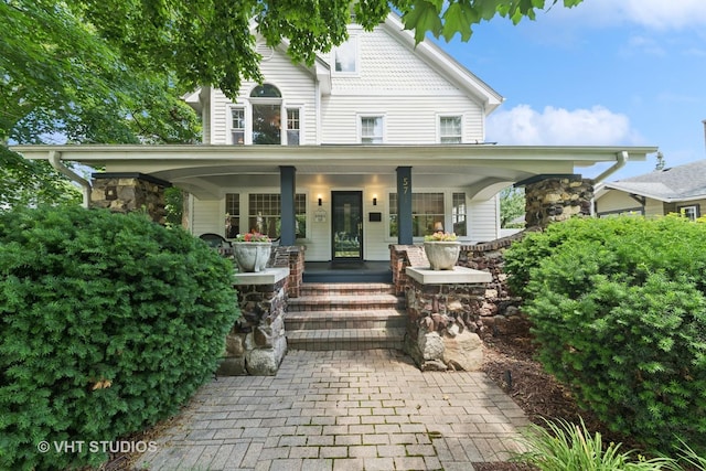 571 N Main St, Glen Ellyn, IL 60137 - view of front of house with covered porch and stone siding