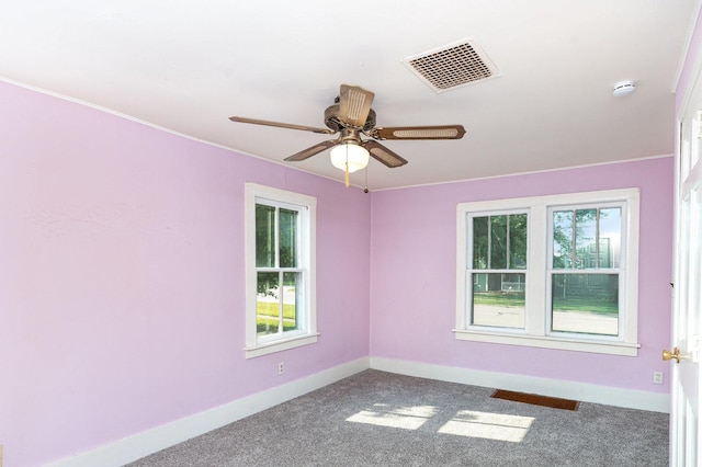 432 E Elm St, Sycamore, IL 60178 - empty room with healthy amount of natural light, a smoke detector, a ceiling fan, carpet, and crown molding