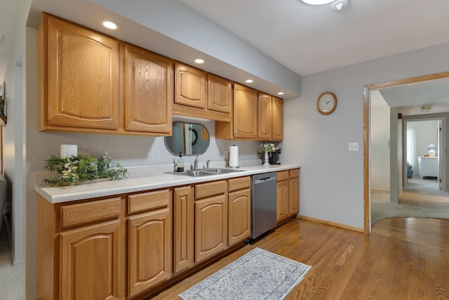 912 Eden Dr, Schaumburg, IL 60195 - kitchen featuring stainless steel dishwasher, light countertops, light wood finished floors, and recessed lighting