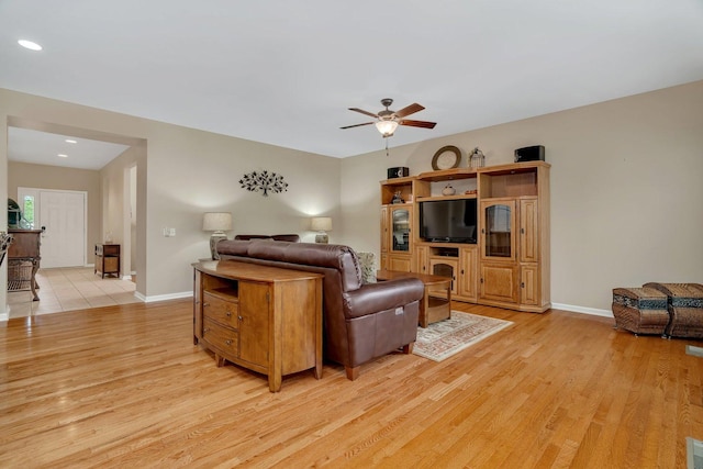739 Pleasant Dr, Shorewood, IL 60404 - living room with a ceiling fan, light wood-type flooring, and recessed lighting