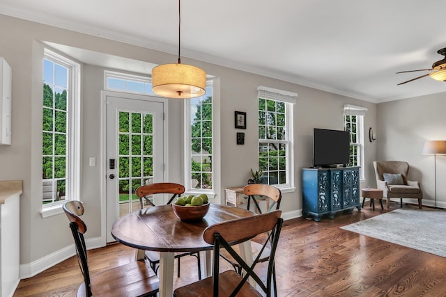 1312 Dorchester Dr, Mundelein, IL 60060 - dining space with wood finished floors, ceiling fan, and crown molding