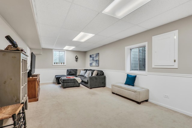 1312 Dorchester Dr, Mundelein, IL 60060 - carpeted living room featuring baseboards and a drop ceiling