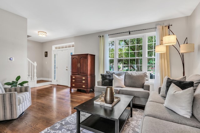 1312 Dorchester Dr, Mundelein, IL 60060 - living area featuring stairway and dark wood-style floors