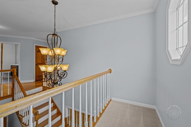 342 Dilorenzo Dr, Naperville, IL 60565 - hallway featuring a chandelier, crown molding, and an upstairs landing