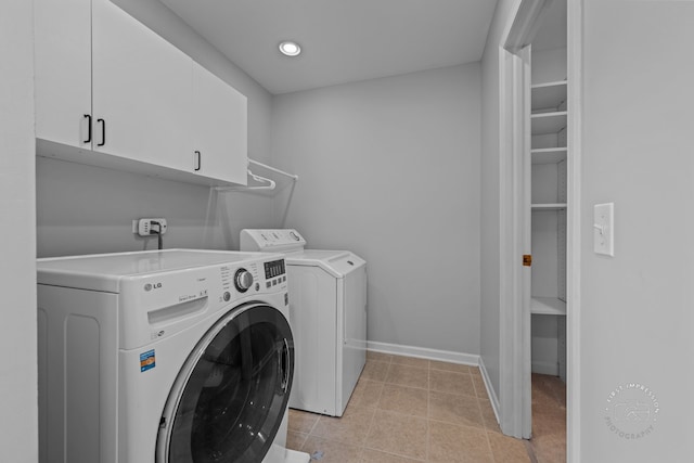 342 Dilorenzo Dr, Naperville, IL 60565 - washroom with cabinet space, washing machine and dryer, light tile patterned floors, and recessed lighting