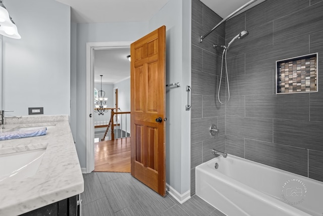342 Dilorenzo Dr, Naperville, IL 60565 - full bathroom with shower / washtub combination, double vanity, tile patterned floors, and a chandelier