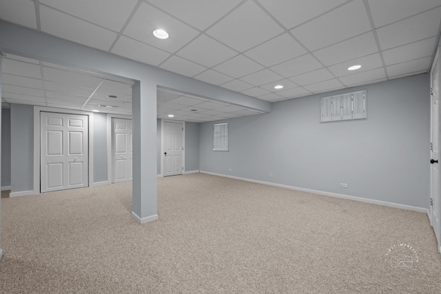 342 Dilorenzo Dr, Naperville, IL 60565 - finished basement featuring carpet flooring, a paneled ceiling, and recessed lighting