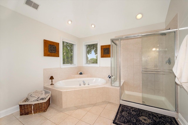 601 W Crockett Ave, Elmhurst, IL 60126 - full bath with a garden tub, tile patterned flooring, a shower stall, and recessed lighting