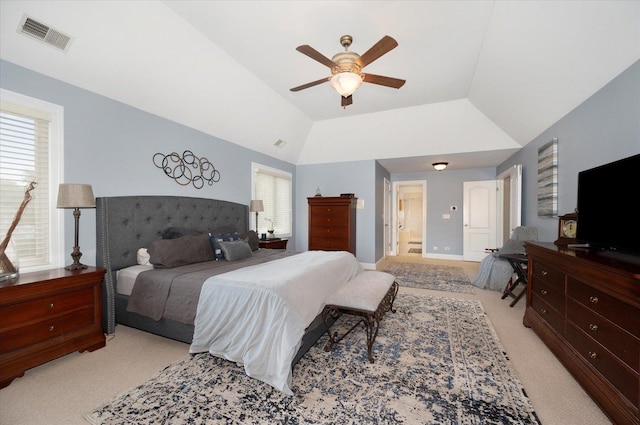 601 W Crockett Ave, Elmhurst, IL 60126 - bedroom featuring light colored carpet, lofted ceiling, and a ceiling fan