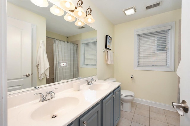 601 W Crockett Ave, Elmhurst, IL 60126 - full bath with tile patterned floors, double vanity, and a shower with curtain