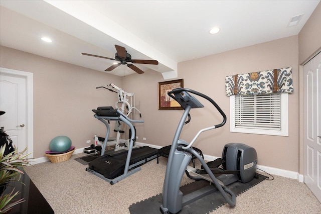 601 W Crockett Ave, Elmhurst, IL 60126 - workout room with a ceiling fan, recessed lighting, and carpet floors