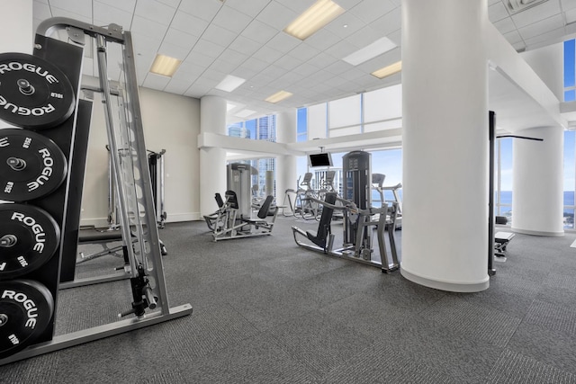 100 E 14th St Unit 2007, Chicago, IL 60605 - exercise room featuring a drop ceiling and a towering ceiling