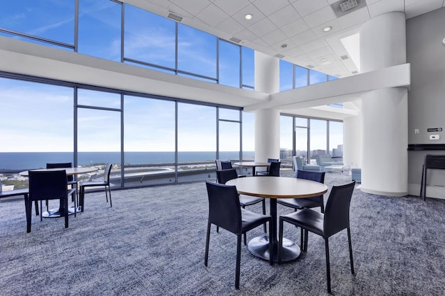 100 E 14th St Unit 2007, Chicago, IL 60605 - dining room with carpet floors, a high ceiling, and a water view