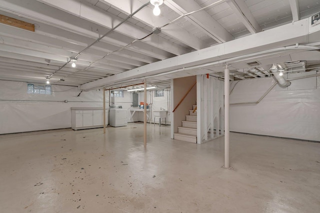 505 Douglas St, Morris, IL 60450 - below grade area featuring washer and clothes dryer and stairs