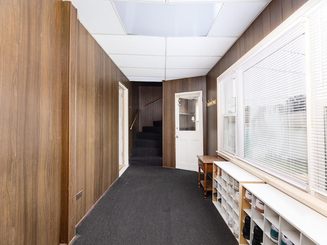 4130 N Oketo Ave, Norridge, IL 60706 - corridor with wooden walls, carpet, and stairs