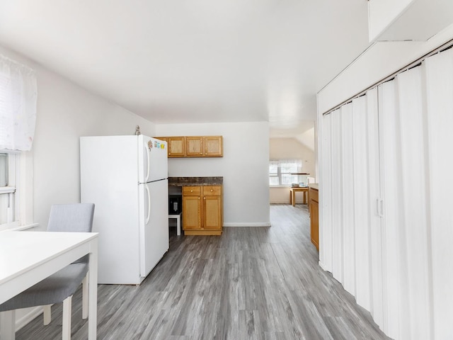 4130 N Oketo Ave, Norridge, IL 60706 - kitchen with freestanding refrigerator and light wood-style flooring