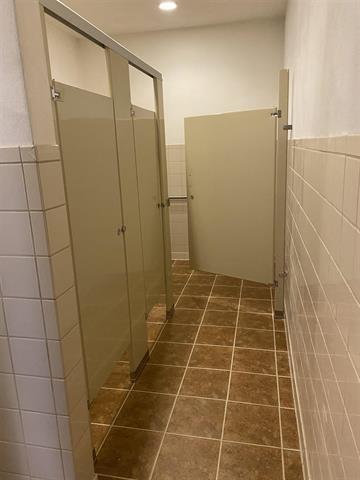 5918 Park Ridge Rd, Loves Park, IL 61111 - bathroom with tile walls, a wainscoted wall, recessed lighting, and tile patterned floors