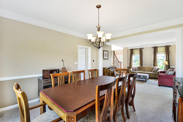 40 Open Pkwy N, Hawthorn Woods, IL 60047 - dining area featuring light carpet, a chandelier, ornamental molding, and stairs