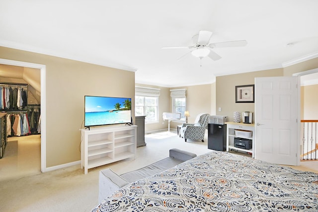 40 Open Pkwy N, Hawthorn Woods, IL 60047 - bedroom featuring carpet floors, ornamental molding, a walk in closet, and ceiling fan