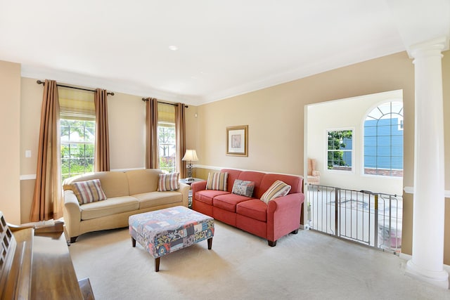 40 Open Pkwy N, Hawthorn Woods, IL 60047 - living area featuring decorative columns and carpet flooring