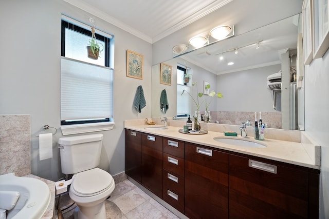 2950 W Cortland St Unit 2, Chicago, IL 60647 - full bath featuring double vanity, crown molding, and a bathtub