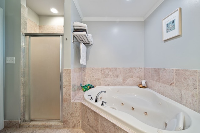 2950 W Cortland St Unit 2, Chicago, IL 60647 - full bath featuring a shower stall, a whirlpool tub, and crown molding
