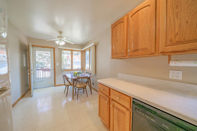 3009 N 78th Ct, Elmwood Park, IL 60707 - kitchen with dishwasher, light countertops, a ceiling fan, and light floors