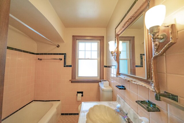3009 N 78th Ct, Elmwood Park, IL 60707 - full bath with tile walls, wainscoting, tile patterned floors, and vanity