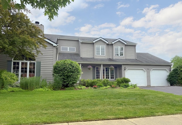 731 Queens Gate Cir, Sugar Grove, IL 60554 - view of front of property featuring a garage, a front lawn, driveway, and a chimney