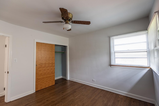 7356 N Nora Ave, Niles, IL 60714 - unfurnished bedroom with wood finished floors, a closet, and a ceiling fan