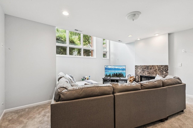3041 N California Ave Unit 1, Chicago, IL 60618 - living room featuring light carpet, a fireplace, and recessed lighting