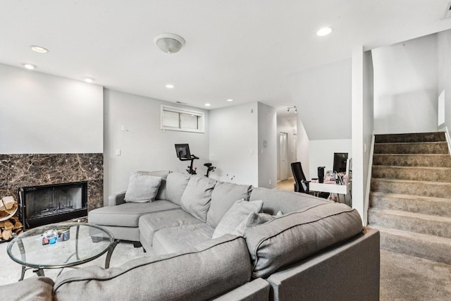 3041 N California Ave Unit 1, Chicago, IL 60618 - living room with stairway, recessed lighting, and a fireplace